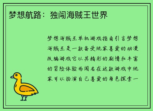 梦想航路：独闯海贼王世界